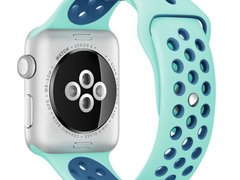 Curea iUni compatibila cu Apple Watch 1/2/3/4/5/6/7, 44mm, Silicon Sport, Turquoise/Blue